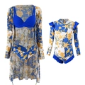 Mutter-Tochter Partnerlook Badeanzug-Set mit blauem Seestern-Print und Strand-Design - S / Blauer Bikini Und Überwurf