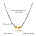 Dimensioni dettagliate della collana a Y con perline bicolore oro e argento - Catena d'Argento Stile 3 Perle d'Oro (HC-N40491)