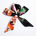Elegant floral print silk ribbon in black and orange for hair styling or bag decoration - S32-French Floral Print