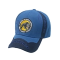 Dettaglio del cappellino camo blu con toppa pantera e ricamo dello slogan laterale - M (56-58cm) / Blu