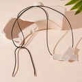 Detail of overlapping matte silver rectangular pendants on a black adjustable cord - Silver Rectangular Necklace