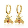 Exquisite 18K gold plated bee drop earrings with blue and purple stones and clear zircons - Exquisite Bee Multi-color Gemstone Pendant (KE0554)