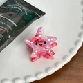 Pink starfish acetate hair claw clip with cute smile and marble texture detail - Starfish-3.2cm