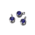 Macro detail of silver bezel pendants with faceted navy blue crystals for DIY jewelry making - 10 Pieces per Pack / Steel Border Royal Blue Stone
