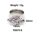 Polished silver stainless steel chain ring with triple interlocking links, 14mm width - US 6 / Wide Chain Ring / Steel