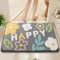 Tappetino da bagno grigio assorbente con motivo floreale e scritta Happy per bagno - 40*60cm / Arachidi portafortuna (Grigio)