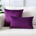 Set of two purple velvet square and rectangular throw pillow covers on a white sofa - 30*50cm (No Insert) / Violet
