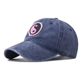 Casquette de baseball en coton délavé bleu marine avec broderie Yin Yang cœur rose - Bleu marine