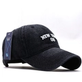 Faded black denim baseball cap featuring white New York 08 embroidery and curved brim - Adjustable / Washed Black - NEW YORK 08 Embroidery