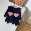 Guanti touch screen in peluche viola intenso con motivo a cuore rosa da donna - Blu Notte