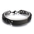 Men's fashion black stainless steel woven chain bracelet with a blank rectangular plaque - Black Lobster Clasp (KB162520-Z)
