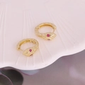 Orecchini a cerchio a forma di serpente in oro 18K con zirconi rossi e trama a squame - 1# Rosso (Occhi)