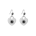 Boucles d'oreilles cœur argenté avec pierre noire carrée et détails en losange - Pendentif Coeur Français en Émail Zirconia (E303215) / Noir Argenté
