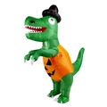 Inflatable green T-Rex costume with pumpkin print and black top hat for Halloween - Green Pumpkin Dinosaur / One Size