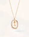 Elegante collana con ciondolo lettera X dorata e zirconi brillanti su catena fine - Stile ciondolo lettera X ovale con pavé di zirconi / Argento 925 / 50cm (40+5+5cm) / Oro