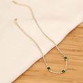 Elegant gold-tone stainless steel necklace with three square emerald-green gemstones - Triple Square Emerald with Zirconia Chain Style (2#)
