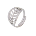 Vintage silver hollow leaf pattern ring with an adjustable open band for men and women - Leaf Texture-Silver