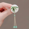 Elegant jade peace buckle brooch with green bamboo leaf and golden chain tassel - 467# Bamboo Ping'an Buckle