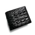 Men's black bifold wallet with crocodile textured leather pattern on a white background - Black