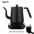 Matte black gooseneck electric kettle with temperature control base and EU adapter - Type B Black Classic Handle EU Plug 220V