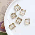 Transparent square glass bead with gold glitter edges for DIY jewelry making - Clear White