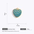 Detailed view of sky blue enamel heart pendant with gold stainless steel edges - Blue Enamel Heart