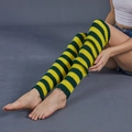 Neon green and yellow striped knit leg warmers for women's Halloween party outfits - One Size / 50cm / Yellow-Green
