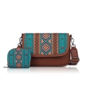 Bolso bandolera de lona bohemio con motivos étnicos y billetera pequeña a juego - Verde Turquesa