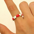 Colorful enamel apple ring with red and white fruit patterns for women summer style - Bright Silver Apple Enamel Ring (Silver 7576)