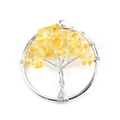 Detailed view of silver tree of life pendant with yellow crystal quartz gemstones - 3cm / Silver + Citrine