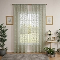 Green lace curtains set with delicate floral embroidery for bedroom and living room - 140*260cm / Green