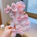Pink children hair accessory set with mesh bows, flowers and plush animal clips - Bowknot Hair Clip Set (With Cardboard) / 10 Pieces Pack / Pink Bowknot (16#)