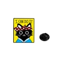 Japanese black cat enamel pin with I CAN DO IT slogan and red polka dot headscarf - Black Cat I Can Do It Style (CZ0797-2)