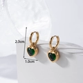 Golden stainless steel hoop earrings with green heart-shaped crystal pendants, 2.3cm height - Gold Hoop with Green Heart Pendant