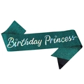 Dark teal glitter Birthday Princess sash with holographic lettering for parties - Dark Green
