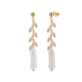 Elegant S925 silver fringe earrings with pink gemstones and white baroque pearls - Pink and White Baroque Pearl Long Tassel Earrings (MPE04-14K)