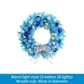 Hellblauer Weihnachtskranz mit silbernen Kugeln und 20 LED-Lichtern, 30cm Durchmesser - LED Warmlicht-Stil / 30cm Blauer Spitzer Kranz mit Lichtern