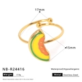 Detailed view of adjustable gold stainless steel ring with colorful fruit slice design - Watermelon Style (NB-R24416)