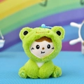 Detail view of a cute plush doll keychain wearing a vibrant green frog costume charm - Frog Transformation (Green) / 13cm