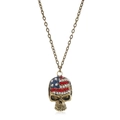 Hip hop skull pendant necklace with American flag rhinestones on bronze metal chain - Flag Rhinestone Skull (X310) / Antique Bronze