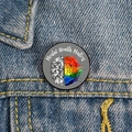 Detailed close-up of a Mental Health Matters enamel pin on a denim jacket - XZ4787-Rainbow Quicksand Brain