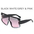 Occhiali da sole quadrati oversize con montatura bianca e nera e lenti sfumate - Montatura Nero Bianco Grigio Rosa Sfumato