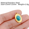 18K gold plated stainless steel turquoise pendant for jewelry making 15mm x 21mm - DY795-2 Beaded Edge Green Stone