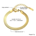 Polished 18K gold plated stainless steel 6mm flat snake chain bracelet for women - BR-992 (6mm Width / 16-21cm)