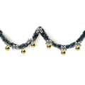2M green and white Christmas tinsel garland with gold ball ornaments and silver bows - Dark Green White Edge + 6 Gold Balls + 6 Silver Bows