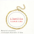 Minimalist 18K gold-plated stainless steel 2.7mm rectangular link chain bracelet - Long Box Chain Style / 2.7mm Wide (17+5cm) / Gold