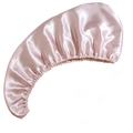 Detail of soft pink satin hair bonnet featuring high-elastic band and smooth silk texture - Standard / Pink