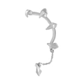 Detailed view of silver punk ear cuff with sharp claws, metal chain, and gothic spikes - Silver (Left Ear)