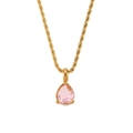 Collana a catena a fune dorata da 2mm con ciondolo a goccia in gemma rosa - Zircone Rosa