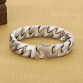 Klassisches 15mm Vintage Silber Gliederkette Armband aus mattem Titanstahl für Herren - Gebürsteter Stahlfarbe (KB25515-D)